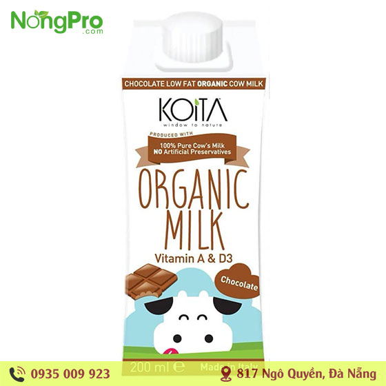 sữa bò hữu cơ vị socola ít béo koita 200ml